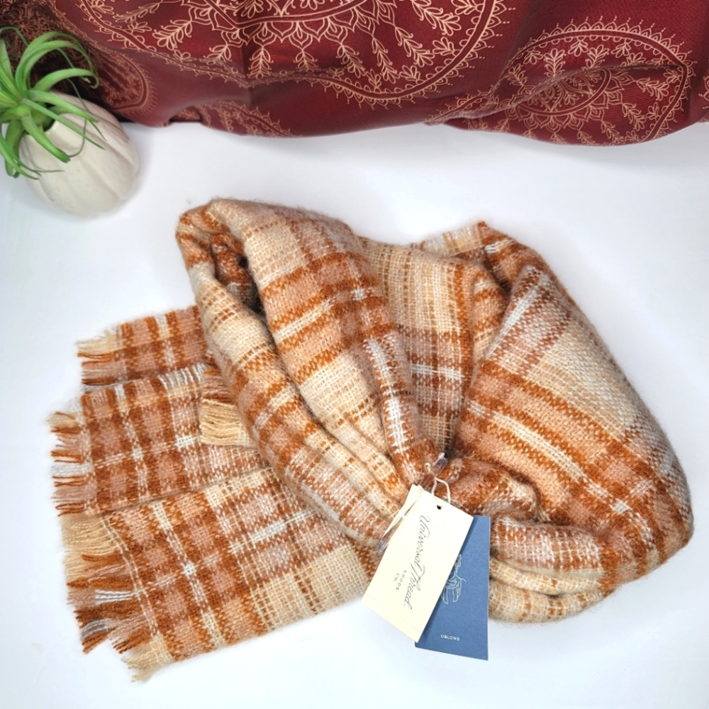Universal Thread Acrylic Scarf NWT Rust Orange Plaid